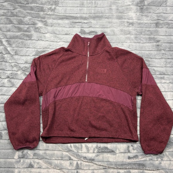 PINK Victoria's Secret Tops - Pink Victoria's Secret Quarter Zip Fleece Pullover Burgundy Maroon Mixed Media M